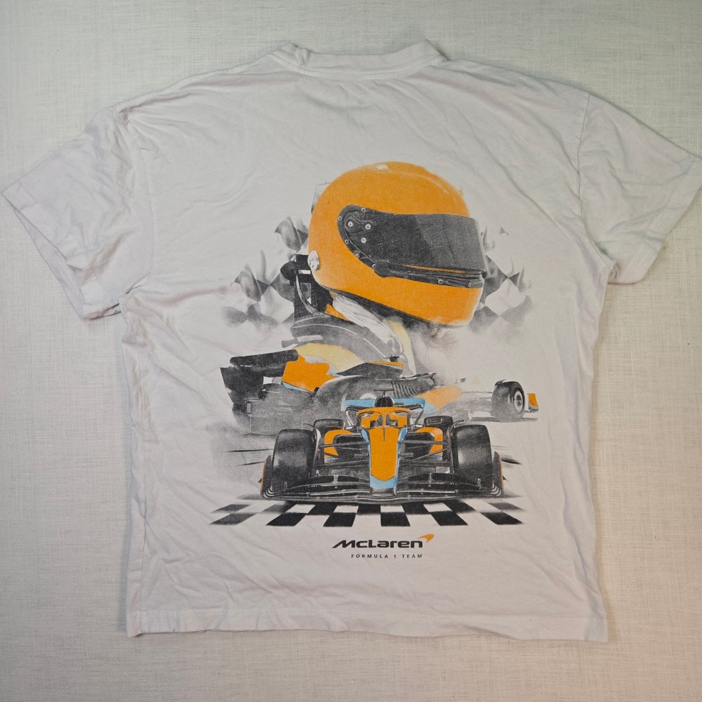 Formula 1 Racing Motorsport Mclaren T-Shirt Mens XL White Graphic Back Print Tee
